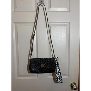 Coach Black Signature Crossbody Bag with Scarf Accent